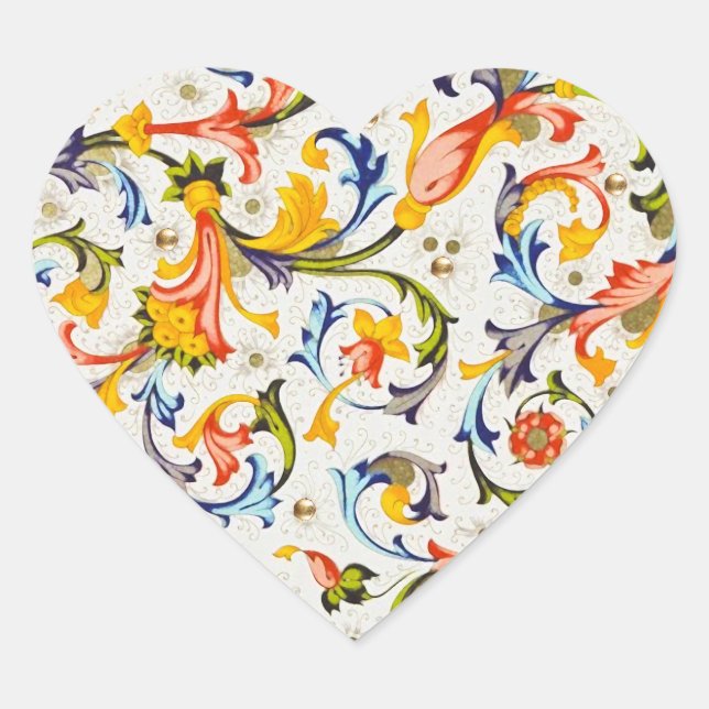 FLORENTINISCHE RENAISSANCE WIRBEL, BLUME Herz-Aufkleber (Vorderseite)