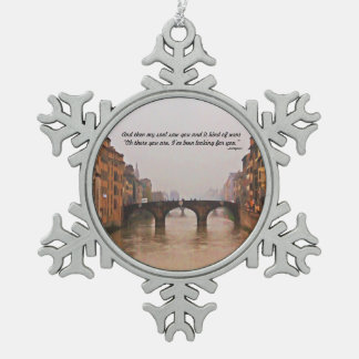 Florenz Brücke mit Liebeszitat Schneeflocken Zinn-Ornament