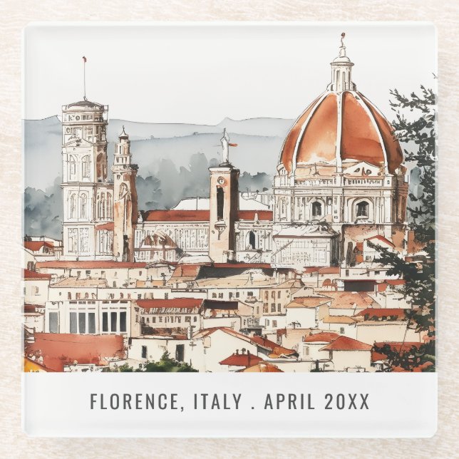 Florenz Cathedral Italien Wasserfarben Italien Glasuntersetzer (Vorderseite)