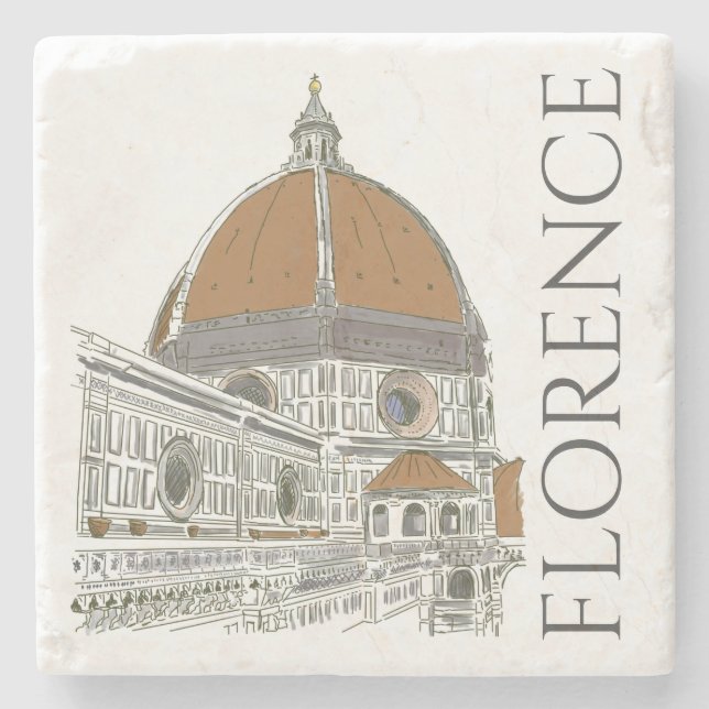 Florenz Italien Duomo Kathedrale Pen und Tinte Gez Steinuntersetzer (Vorderseite)