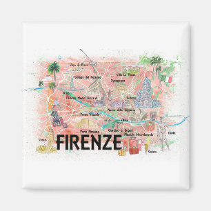 Florenz Italien Illustrierte Karte mit Sehenswürd Magnet
