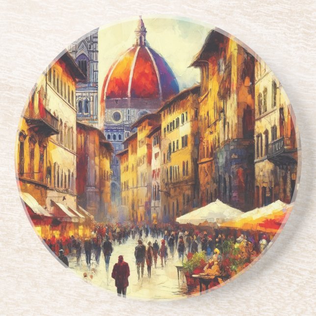 Florenz, Italien Straße mit Duomo-Malerei Getränkeuntersetzer (Vorne)