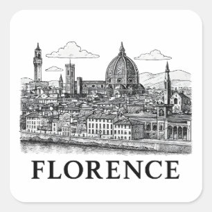 Florenz Stadtbild - Duomo Kathedrale Linie Kunst Quadratischer Aufkleber