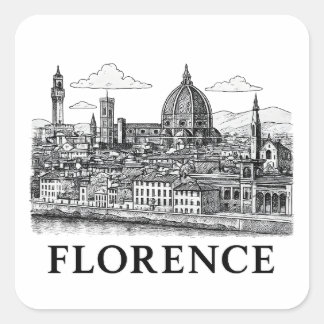 Florenz Stadtbild - Duomo Kathedrale Linie Kunst Quadratischer Aufkleber