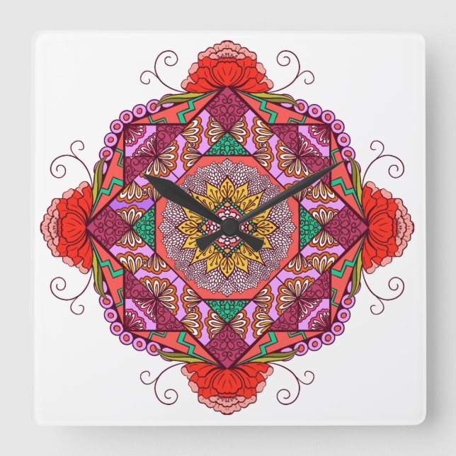 Flores como el Cosme Quadratische Wanduhr (Vorderseite)