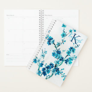 Flores d'aquarelles bleues Monogramme