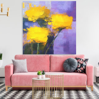 Flores d'or - Art de la Toile Enveloppée Florale