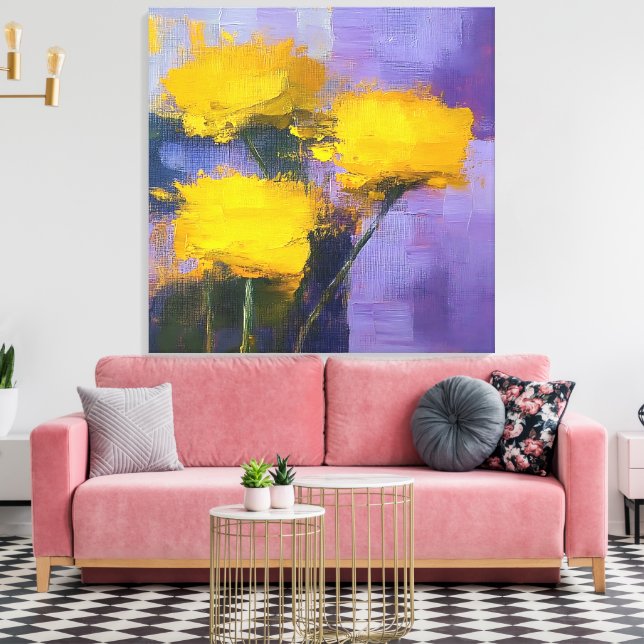 Flores d'or - Art de la Toile Enveloppée Florale (Insitu(Salon))