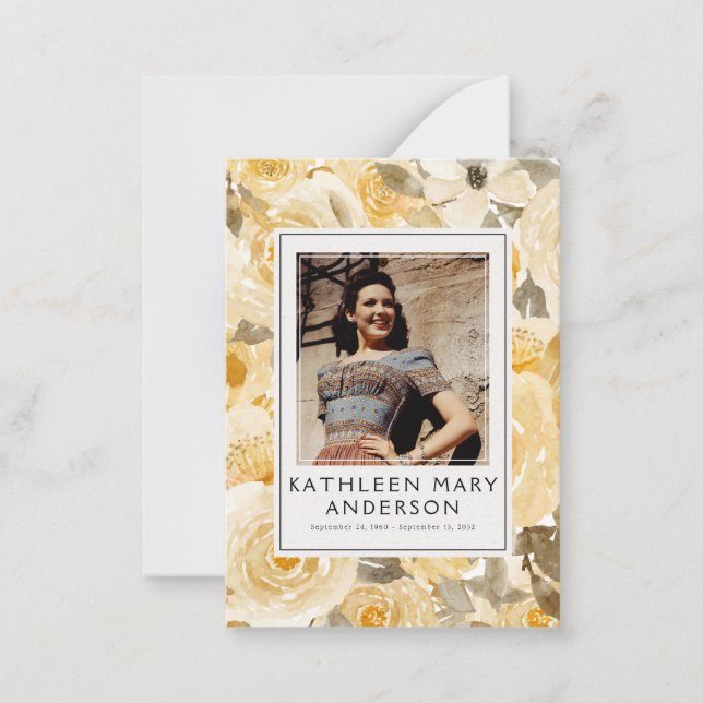 Flores jaunes Photo Funérailles Carte de prière co (Devant)