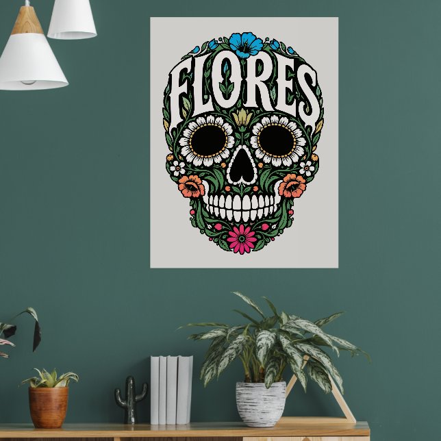 Flores Nachname Zucker-Schädel Poster (Wohnzimmer 1)