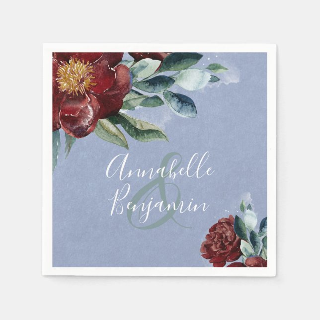 Florfarben | Dusty Blue und Burgundy Red Serviette (Vorderseite)