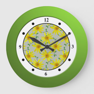 Florgelbe Wildblume Moderne Ziffern Große Wanduhr