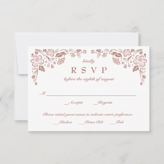 Florid Frame Wedding RSVP Card Imitate Rose Gold Karte (Vorderseite)