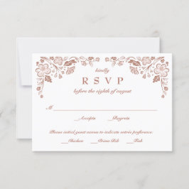 Florid Frame Wedding RSVP Card Imitate Rose Gold Karte