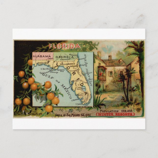 Florida, 1889 Vintage Karte (Vorderseite)