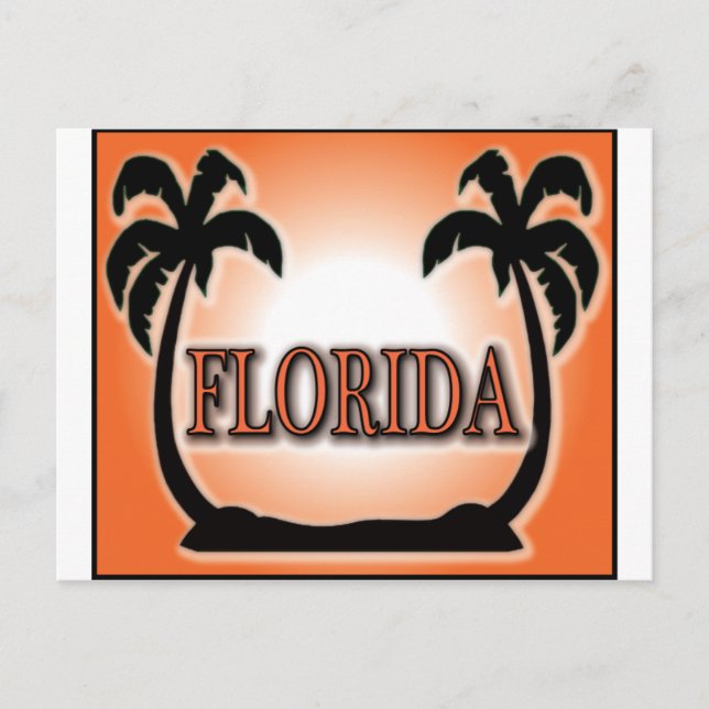 Florida Airbrushed Look Orange Sunset Palmen Trees Postkarte (Vorderseite)