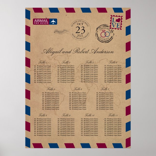 Florida Airmail Hochzeitsgastdiagramm Poster (Vorne)