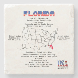 Florida American Staat auf der Karte und nützliche Steinuntersetzer