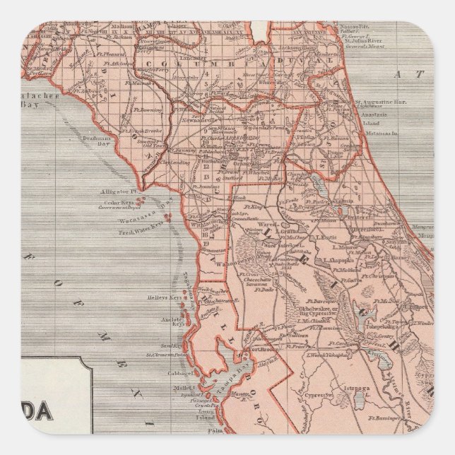Florida Atlas Karte Quadratischer Aufkleber (Vorderseite)
