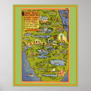 Florida Attractions Colorful Map Poster