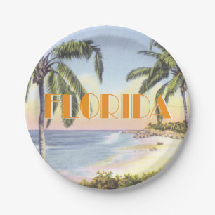 Florida Beach Scene Vintager Stil Pappteller