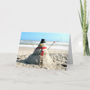 Florida Beach Snowman et Elf - Carte de voeux