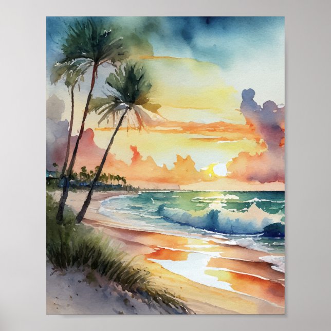 Florida Beach Sunset Watercolor Poster (Vorne)