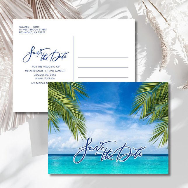 Florida Beach Wedding Save the Date  Ankündigungspostkarte (Florida Beach Wedding Save the Date Announcement Postcard)