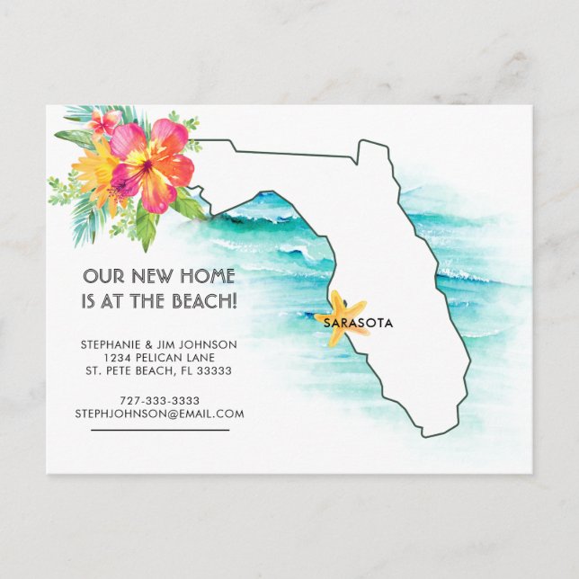 Florida Beach Zuhause - neue Adresse Ankündigungspostkarte (Vorderseite)