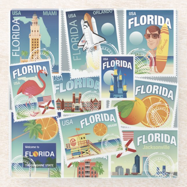 Florida-Briefmarken Glasuntersetzer (Vorderseite)