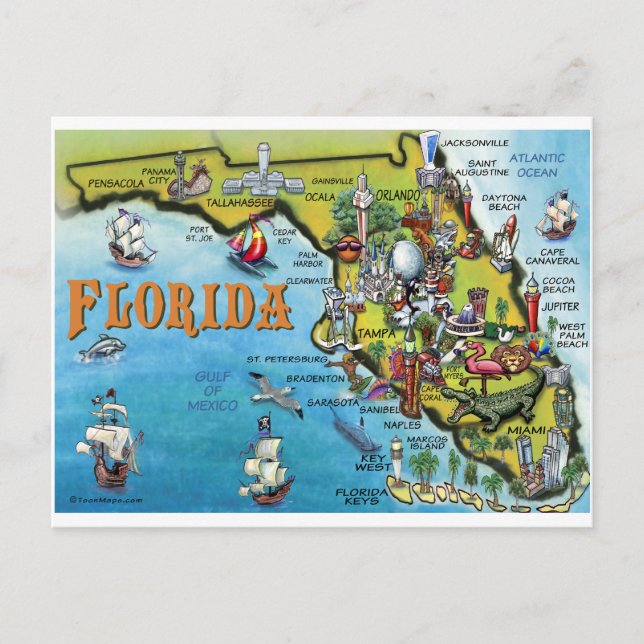 Florida Cartoon Karte (Vorderseite)