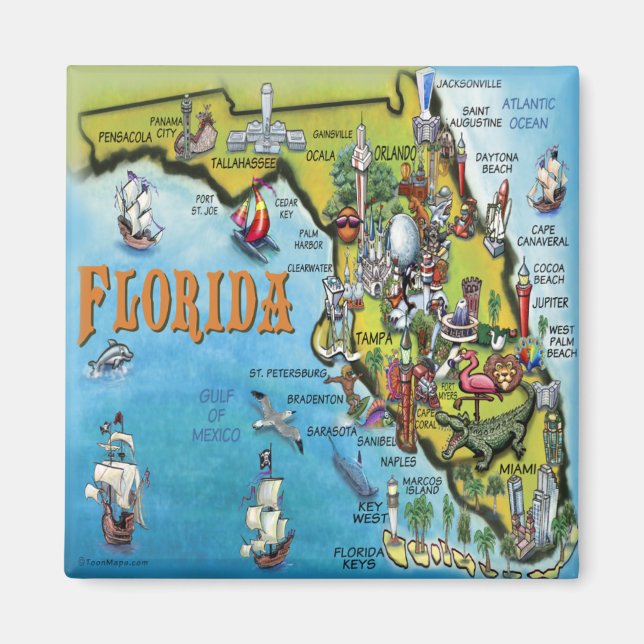 Florida Cartoon Karte Magnet (Vorne)