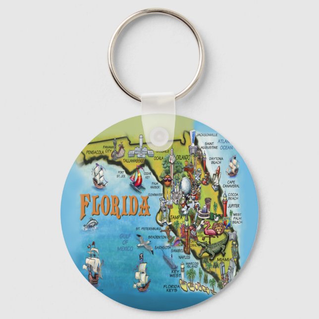 Florida Cartoon Karte Schlüsselanhänger (Vorderseite)