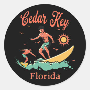 Florida Cedar Key Fl Surfer Surfen Angelsteg Runder Aufkleber