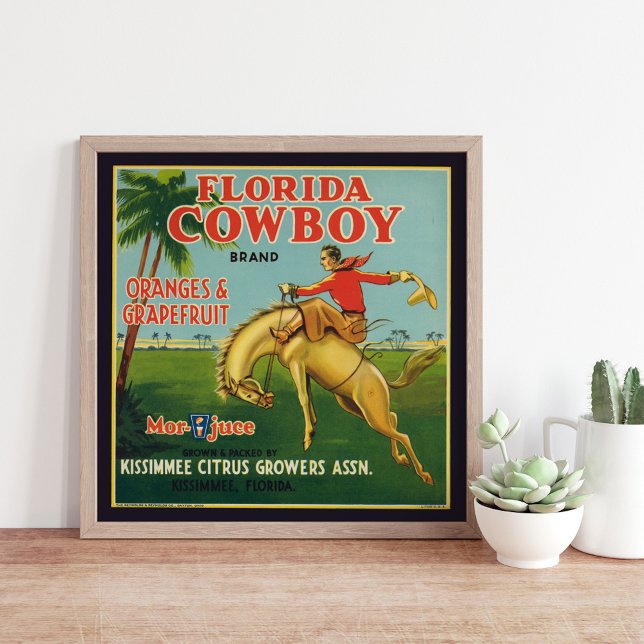 Florida Cowboy Brand Orangen und Grapefruit-Etiket Poster (Von Creator hochgeladen)