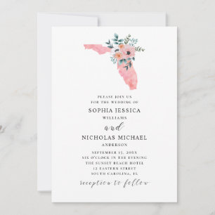 Florida. Elegante rosa Blume. Aquarell floral Einladung
