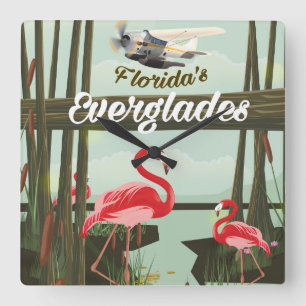 Florida Everglades Cartoon-Reiseposter Quadratische Wanduhr