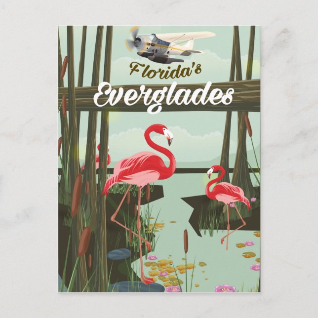 Florida Everglades Cartoon Travel Poster Postkarte (Vorderseite)