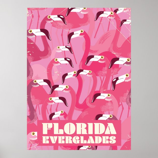 Florida Everglades Flamant rose affiche de voyage  (Devant)