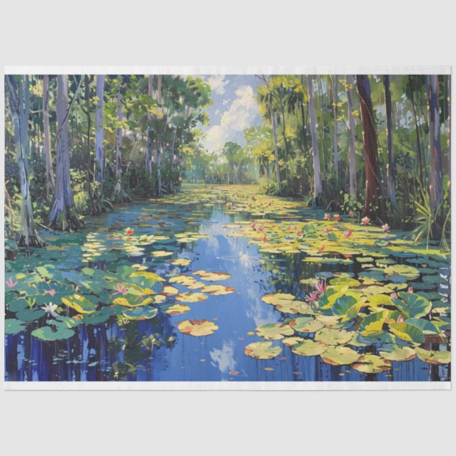Florida Everglades River Trees Painting Decoupage Seidenpapier (Vorderseite)