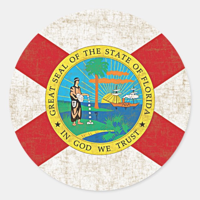 FLORIDA FLAG AGED RUNDER AUFKLEBER (Vorderseite)