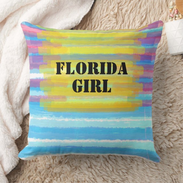 Florida Girl Pink Blauer Sonnenuntergang Kissen (Decke)