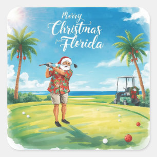 Florida Golf Frohe Weihnachten mit dem Weihnachtsm Quadratischer Aufkleber