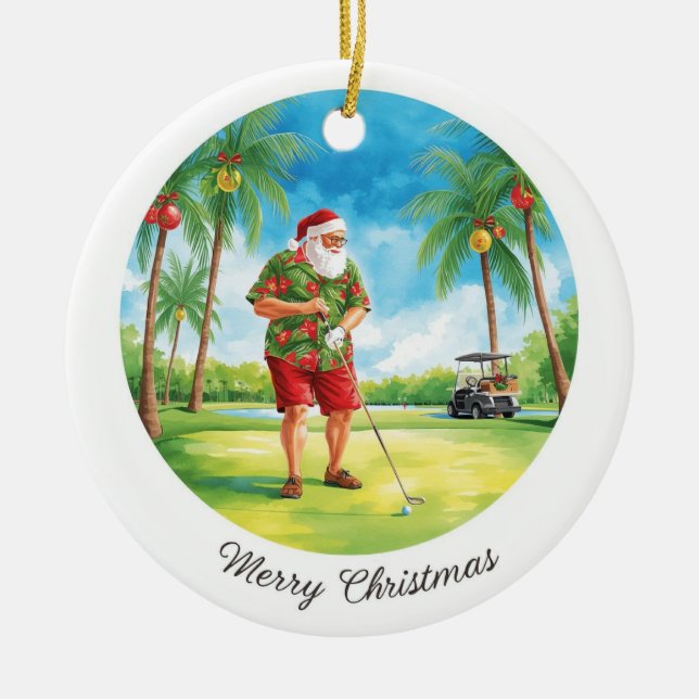 Florida Golfer Santa Golfing  Holiday  Keramik Ornament (Vorne)