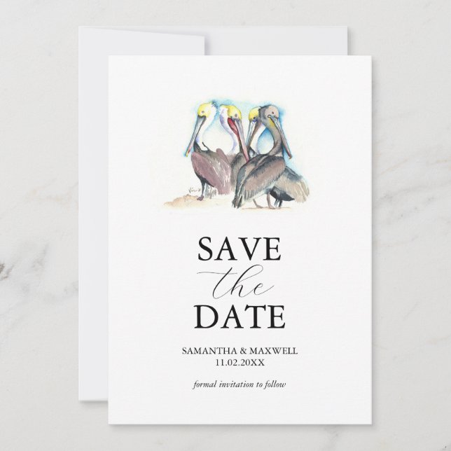Florida Hochzeit Pelikan Save The Date Vorlage (Vorderseite)