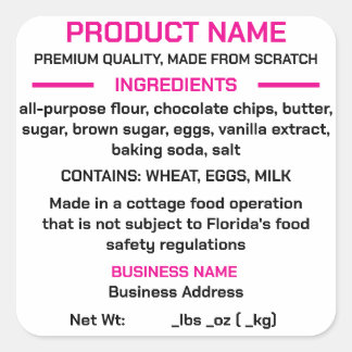FLORIDA Hütte Food Law Aufkleber/Label-Platz Quadratischer Aufkleber