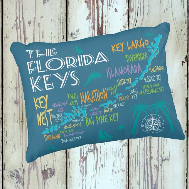 Florida Keys farbige Karte mit Inselnamen Dekokissen (Von Creator hochgeladen)