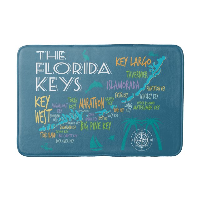 Florida Keys Karte mit farbigen Namen Badematte (Vorderseite)