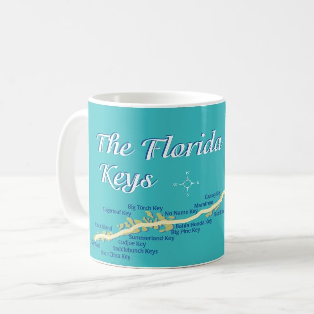 Florida Keys Karte mit Inselnamen Kaffeetasse (Vorderseite Links)