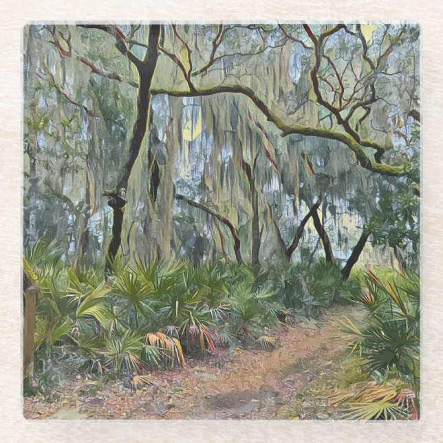 Florida Lace Spanish Moss Impressionist Art Glasuntersetzer (Vorderseite)